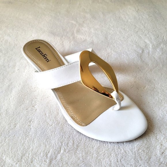 LUCA FERRI White Sandals with Gold Accent Size 7 - Picture 2 of 8